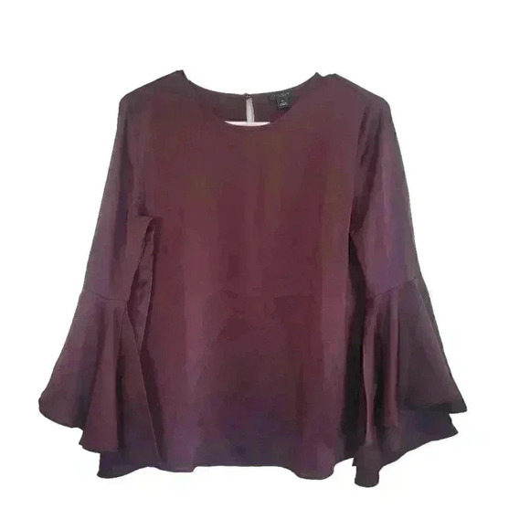 Ann Taylor Women's Burgundy Vino Polyester Charmeuse Bell Sleeve Top NEW - Picture 3 of 10